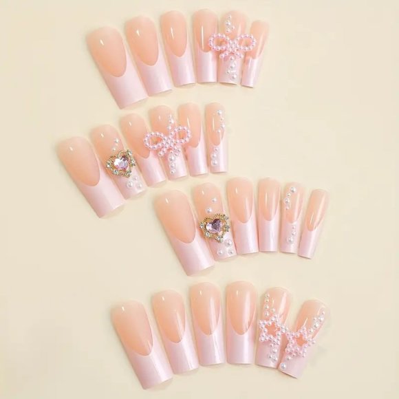 24pcs Glossy Long Square Fake Nails, Pink Y2K Press On Nails - Picture 5 of 6